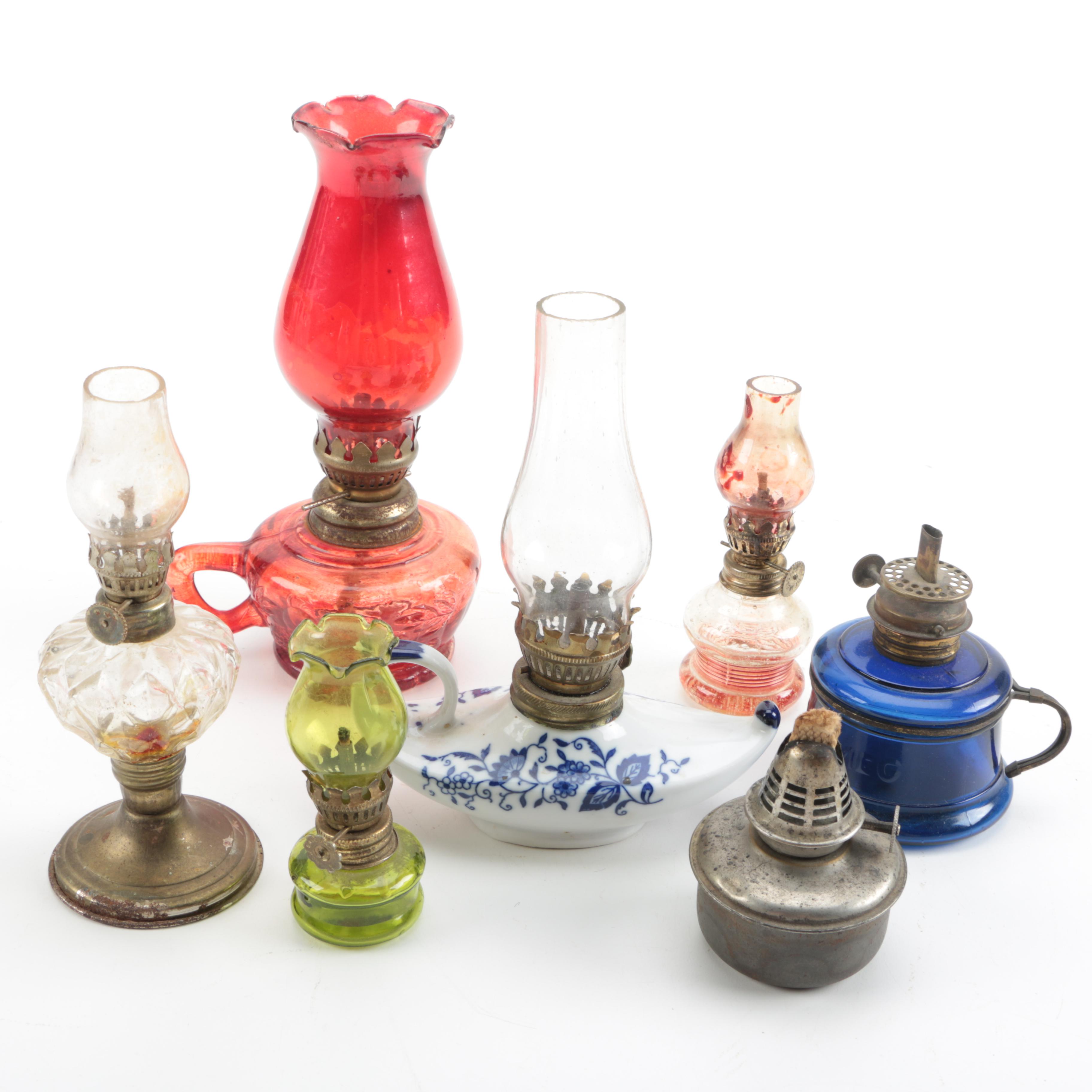 Colored Glass and Ceramic Kerosene Lamps and Bases