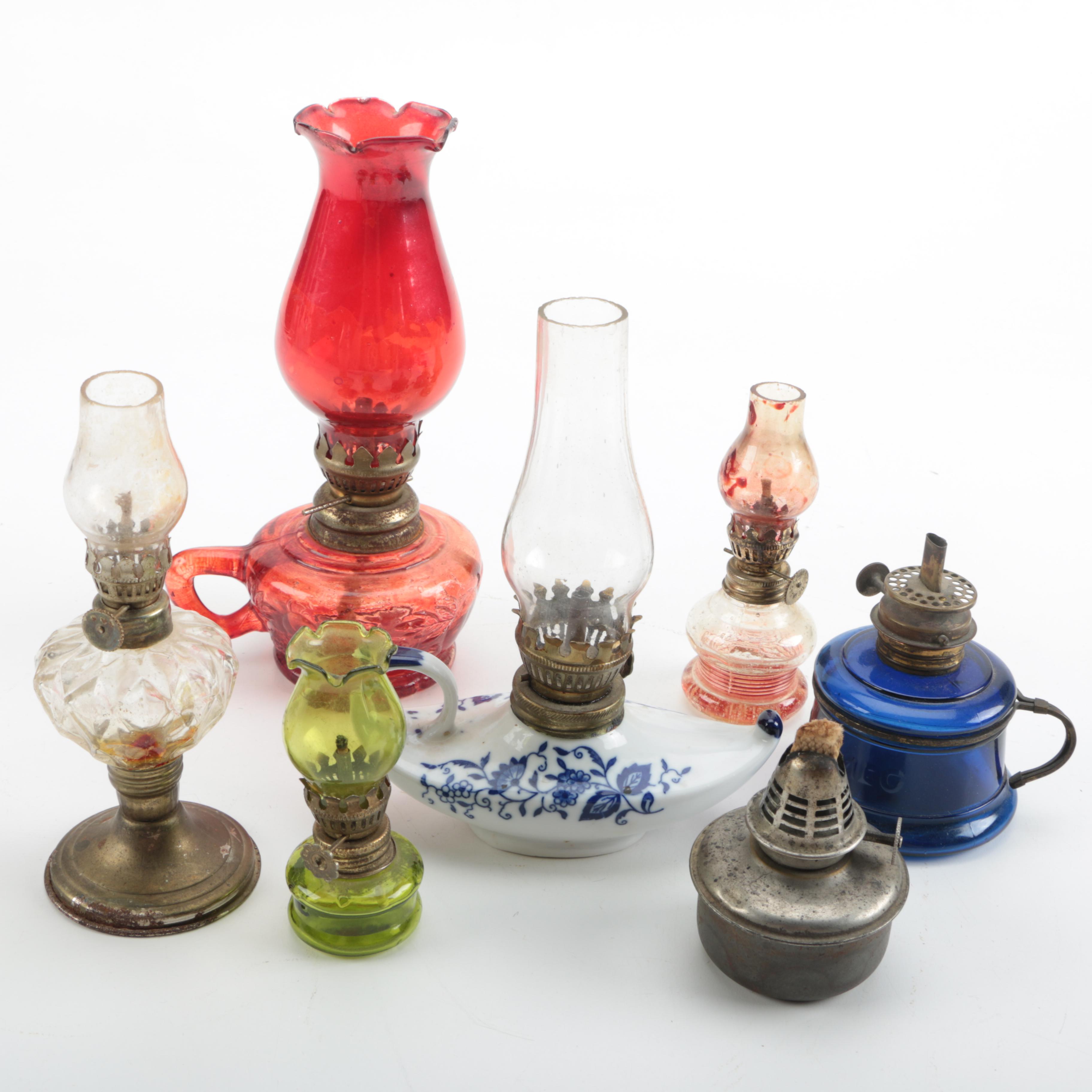 Colored Glass and Ceramic Kerosene Lamps and Bases