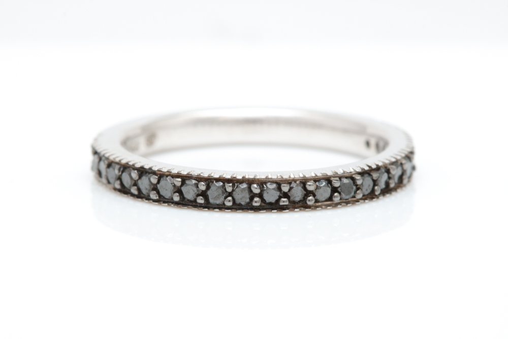 14K White Gold and Black Diamond Wedding Band