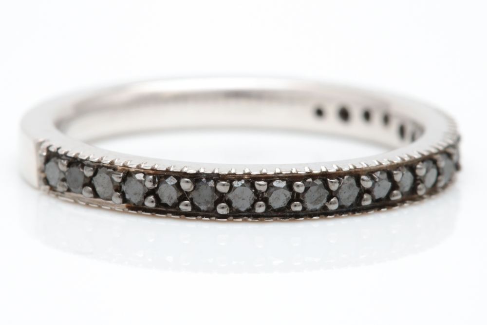 14K White Gold and Black Diamond Wedding Band