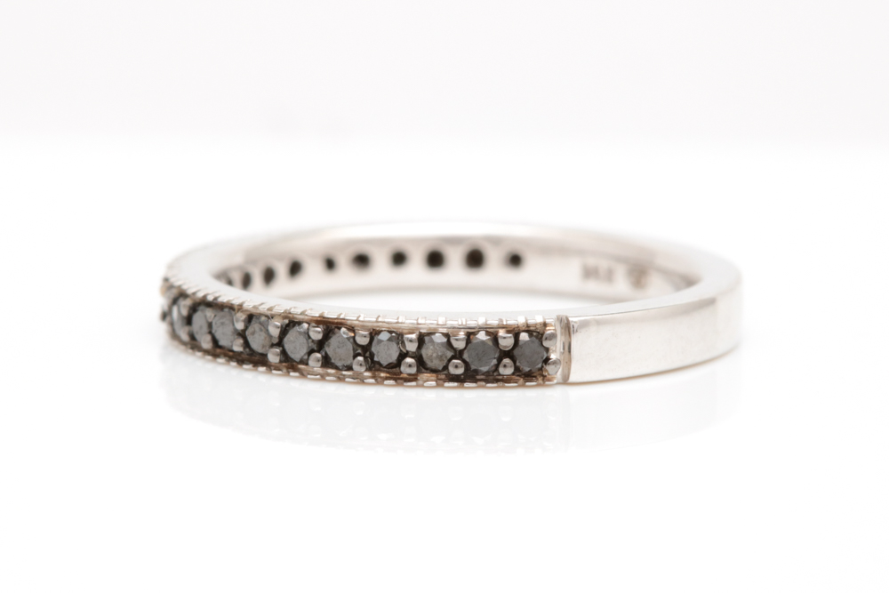 14K White Gold and Black Diamond Wedding Band