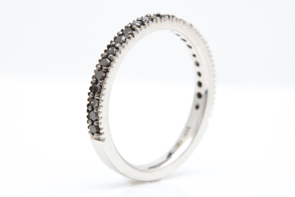 14K White Gold and Black Diamond Wedding Band