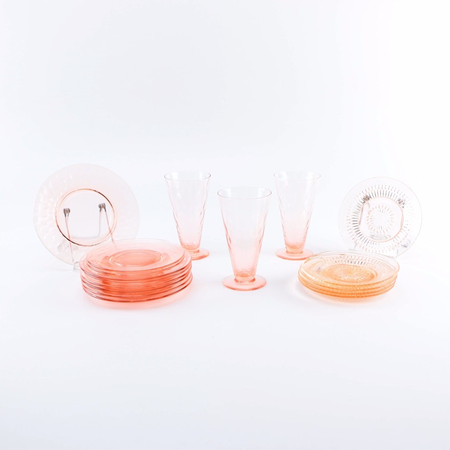 Rose and Peach Tinted Depression Glassware