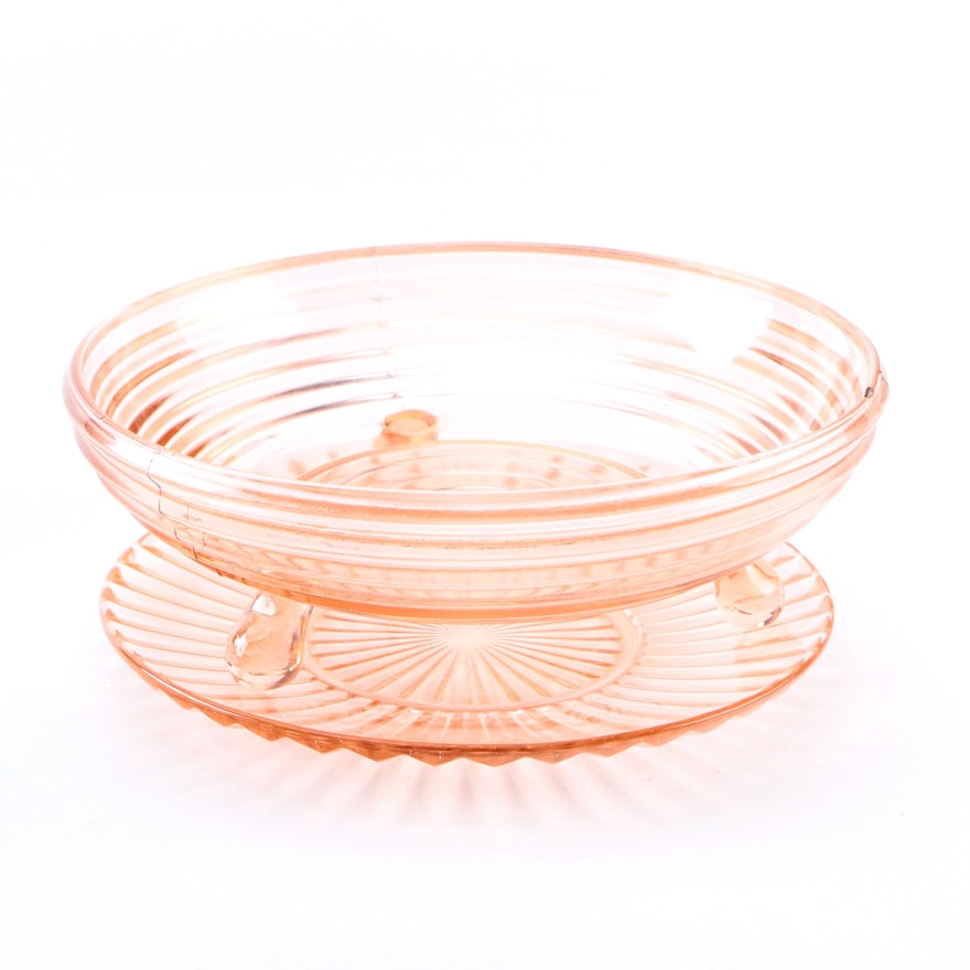Rose Pink Depression Glass Plate and Bowl