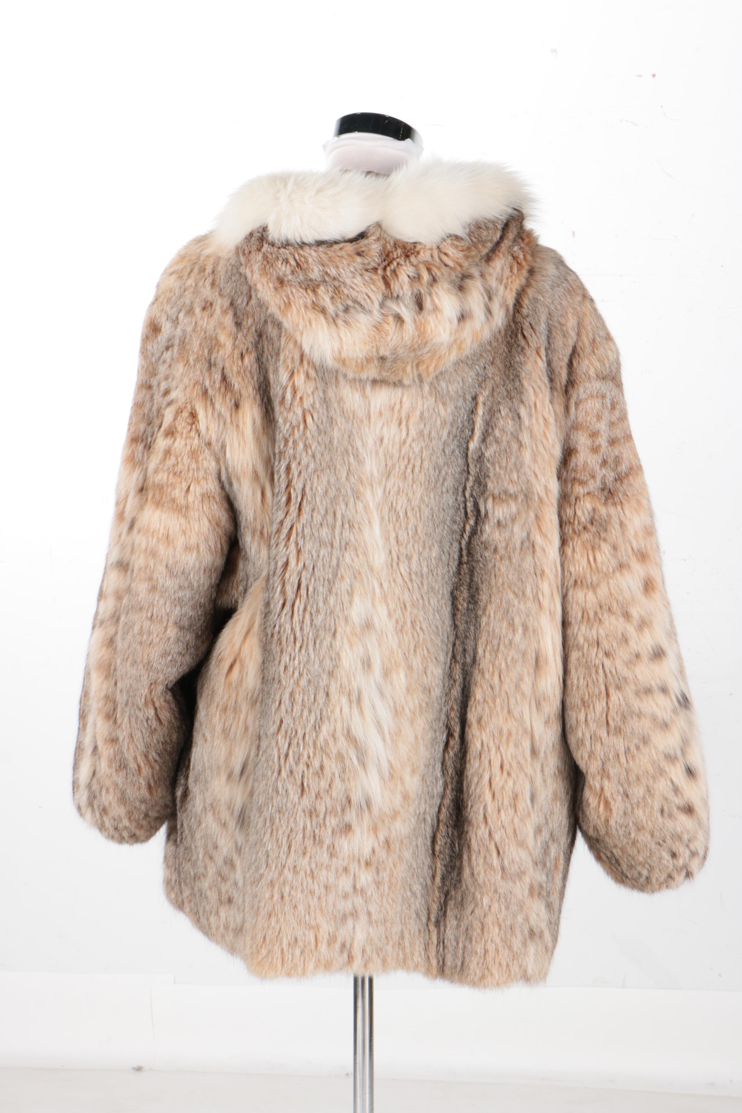 Canadian Lynx Coat with Fox Fur Trim Hood