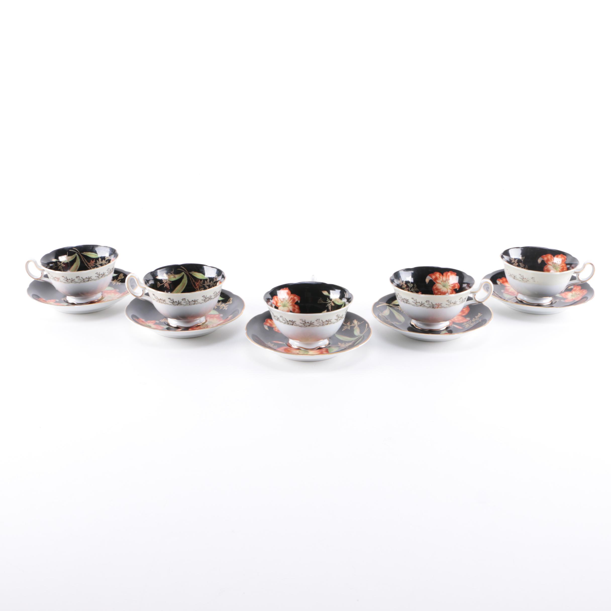 Vintage Set of Five Rossetti Teacups and Saucers