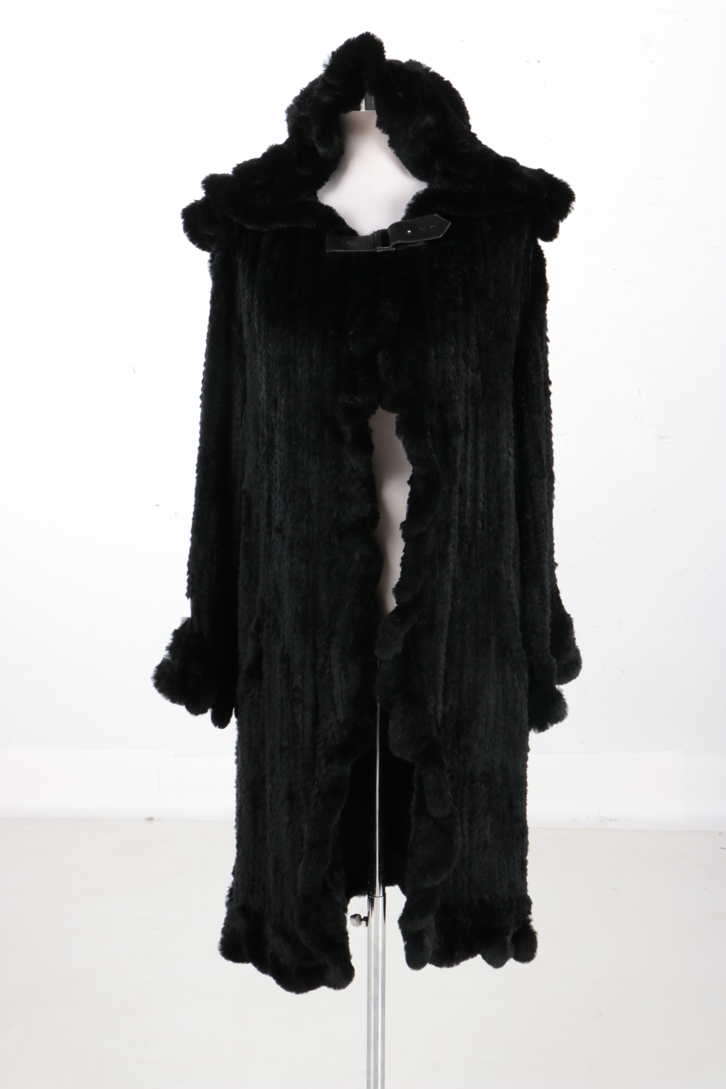 Women's Sheared Rabbit Hooded Coat