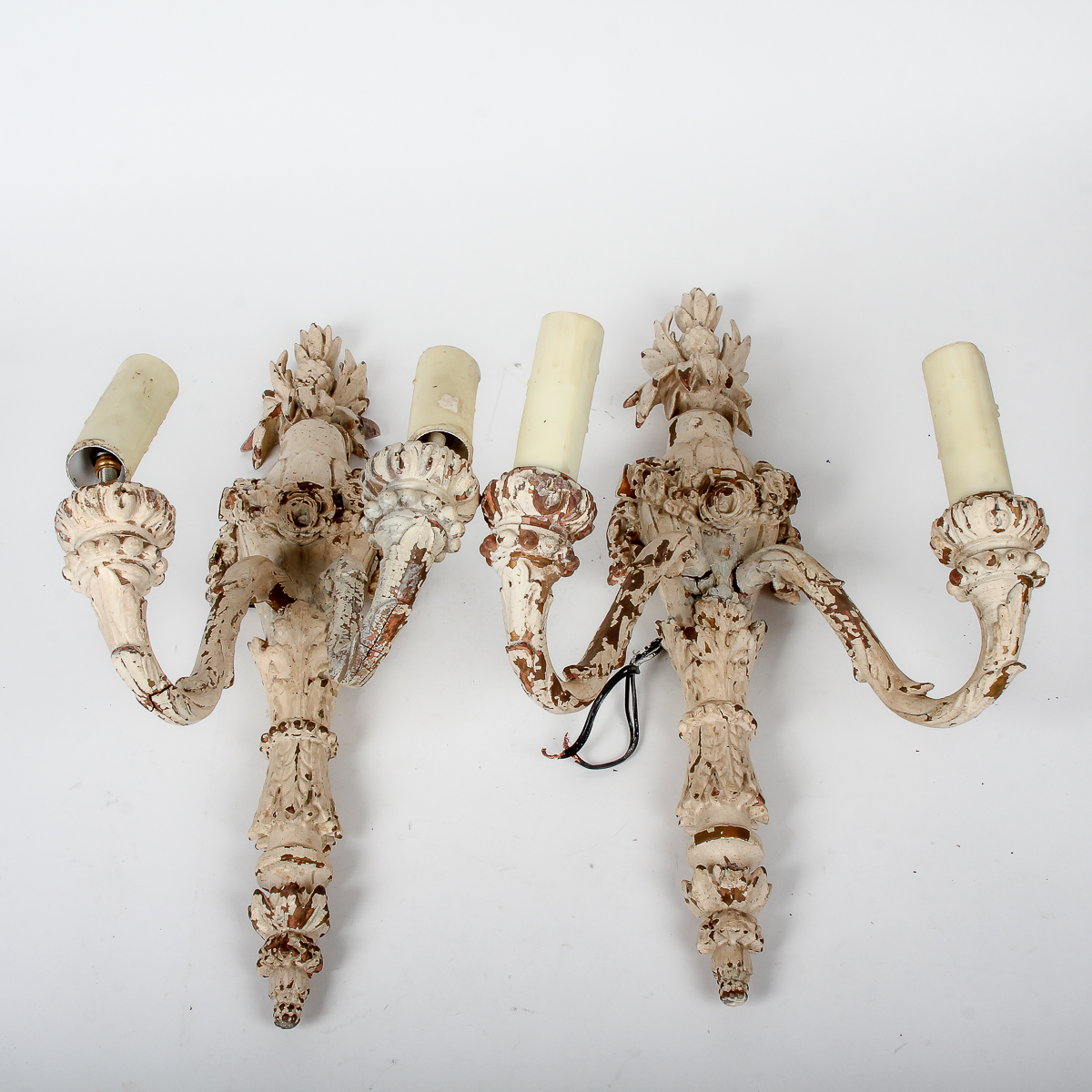 Pair of Antique Carved Wood Sconces