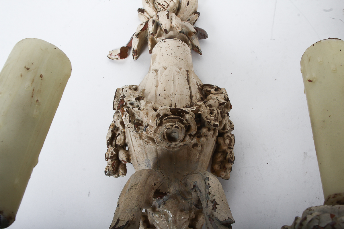 Pair of Antique Carved Wood Sconces