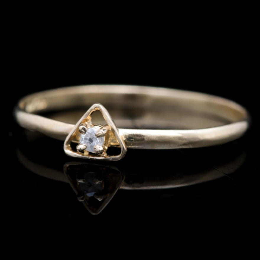 14K Yellow Gold and Diamond in Triangle  Ring