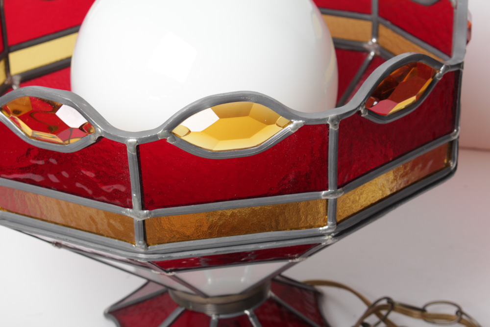 Vintage Leaded Glass Hanging Lamp