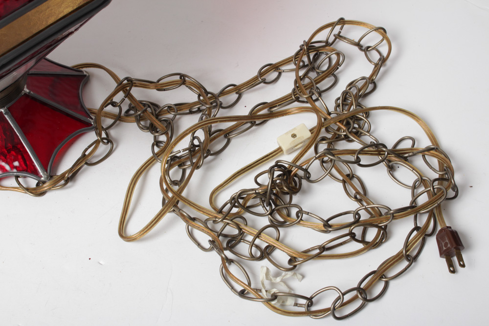 Vintage Leaded Glass Hanging Lamp