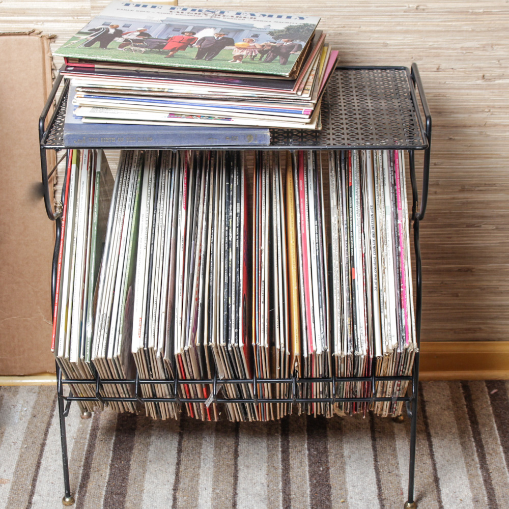 Mid Century Modern Record Stand With 75 Records