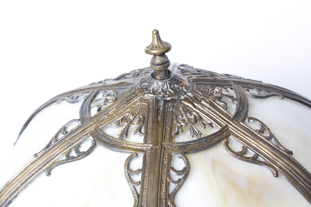 Vintage Slag Glass Brass Table Lamp