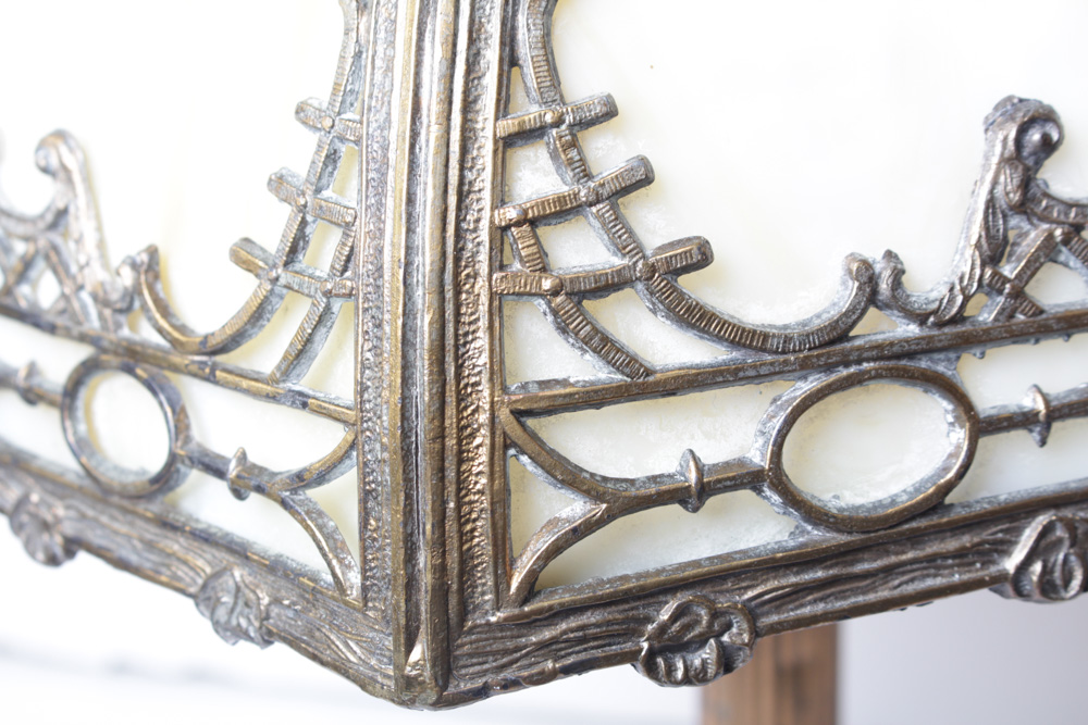 Vintage Slag Glass Brass Table Lamp