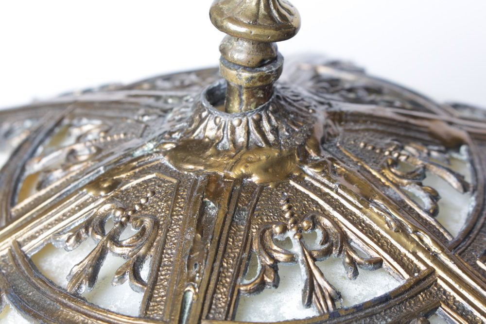 Vintage Slag Glass Brass Table Lamp