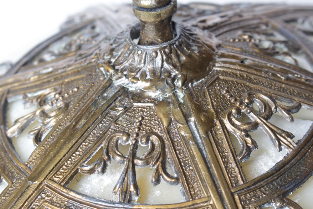 Vintage Slag Glass Brass Table Lamp