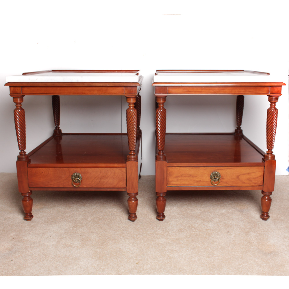 Vintage Willett Marble Top Cherry Side Tables
