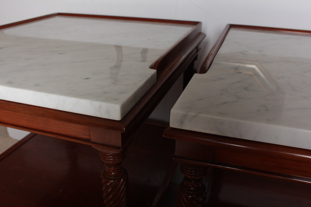 Vintage Willett Marble Top Cherry Side Tables