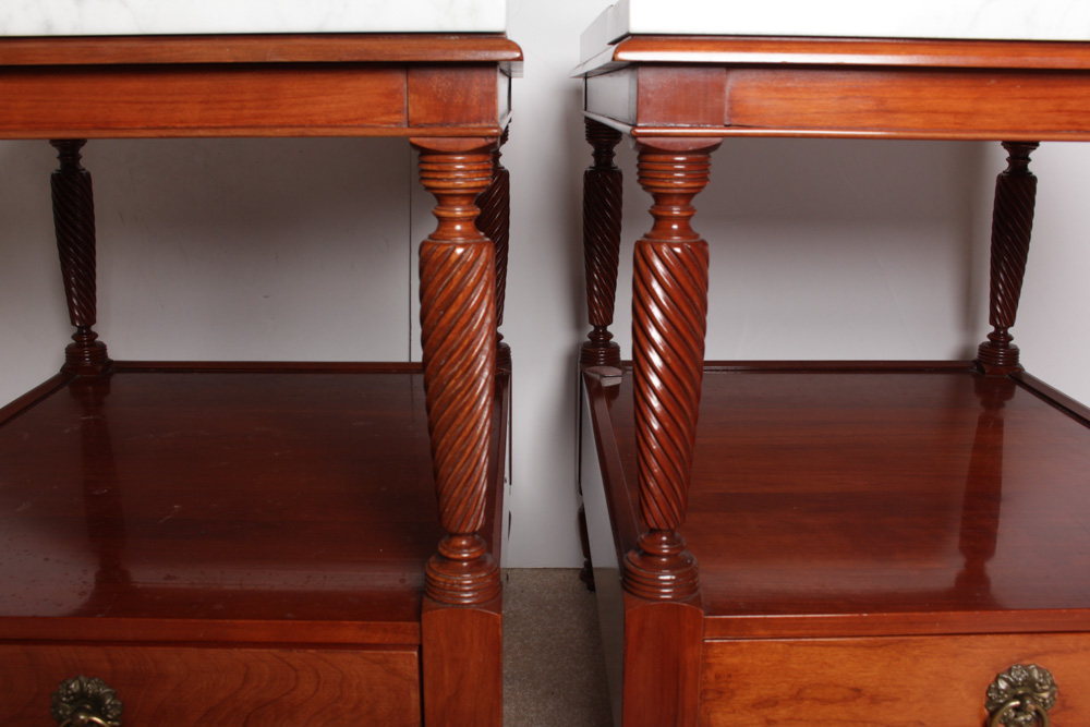 Vintage Willett Marble Top Cherry Side Tables