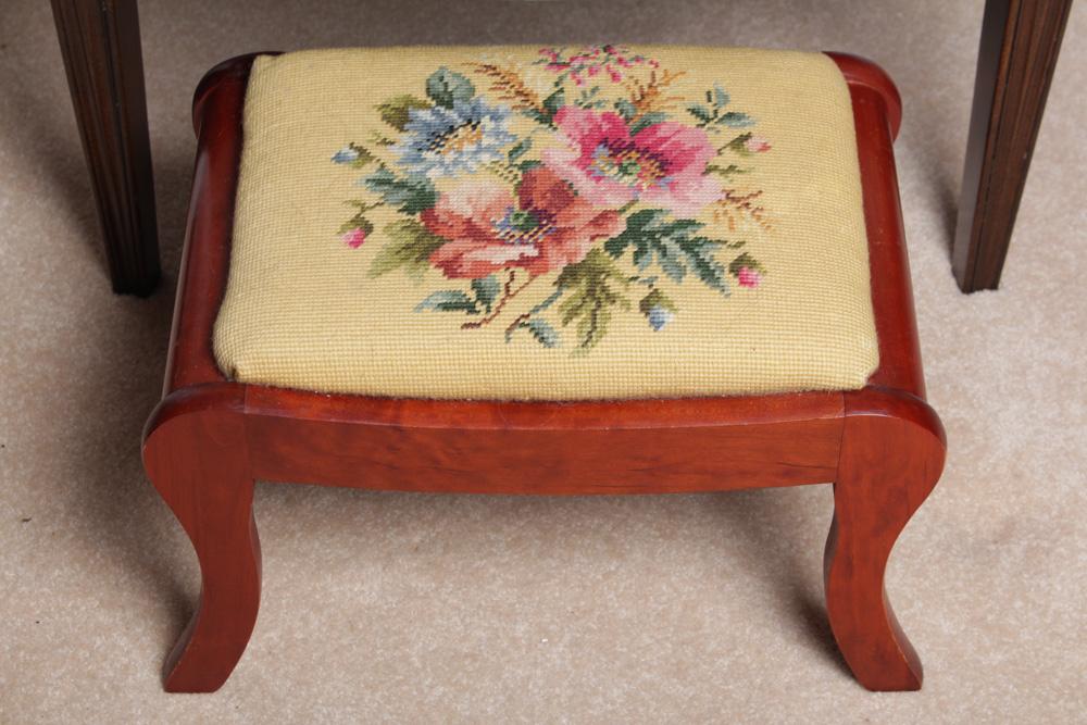 Vintage Wing Back Chair and Needlepoint Footstool
