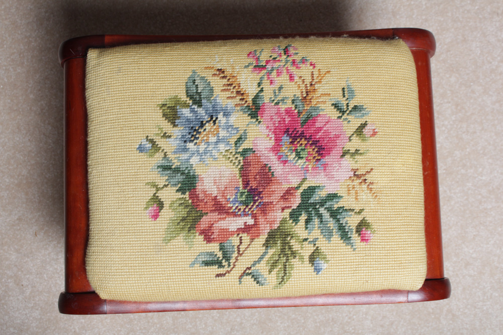 Vintage Wing Back Chair and Needlepoint Footstool