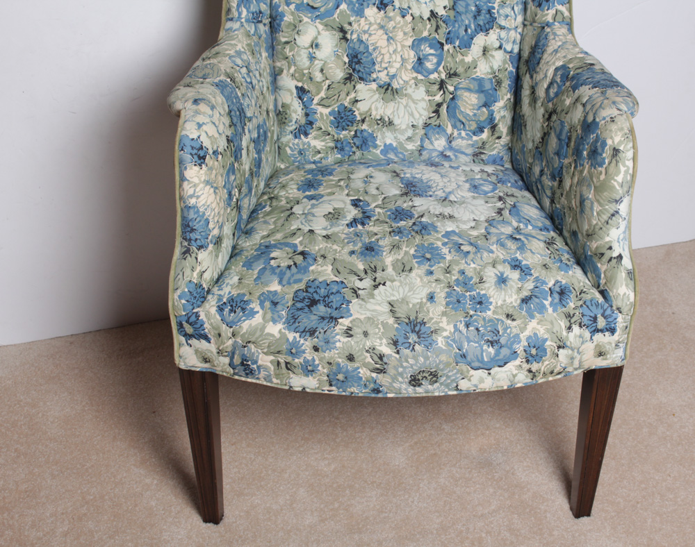 Vintage Wing Back Chair and Needlepoint Footstool