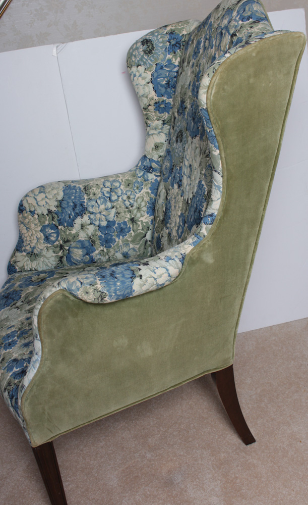 Vintage Wing Back Chair and Needlepoint Footstool