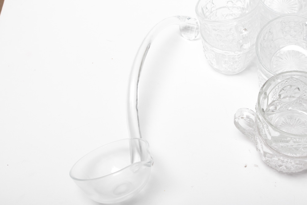 Vintage Pressed Glass Punch Bowl and Cups