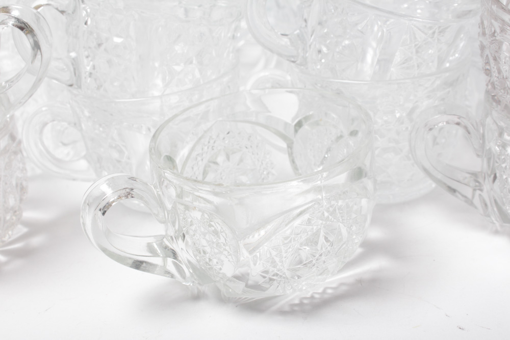 Vintage Pressed Glass Punch Bowl and Cups