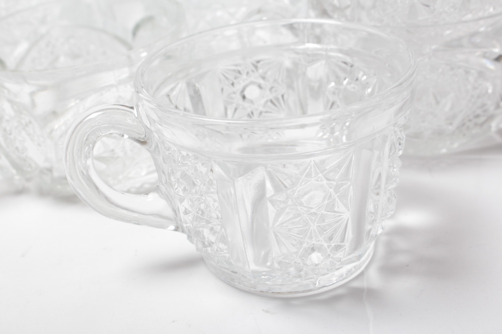 Vintage Pressed Glass Punch Bowl and Cups