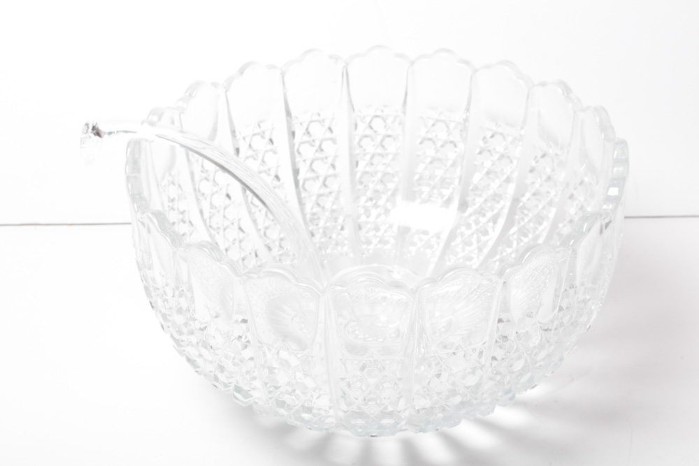 Vintage Pressed Glass Punch Bowl and Cups