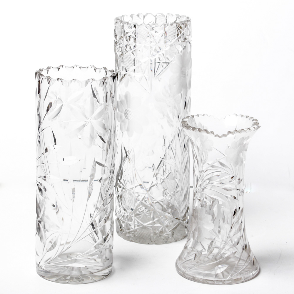 ABCG Style Cut Glass Vases