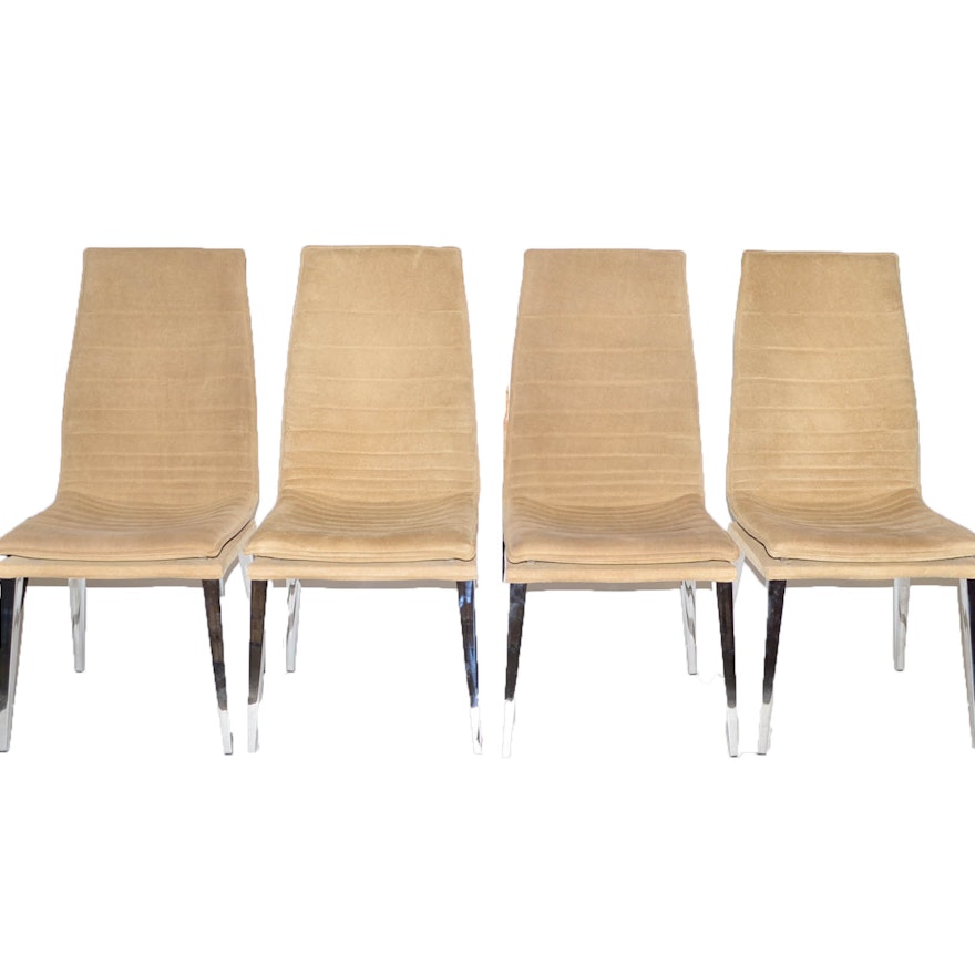 Four Modern Suede Dining Chairs by Smania