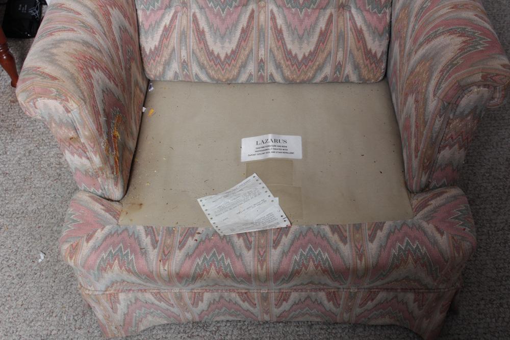 Vintage Lazarus Custom Upholstered Lounge Chairs and Ottoman