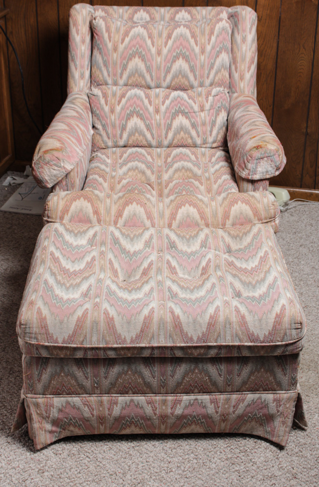 Vintage Lazarus Custom Upholstered Lounge Chairs and Ottoman