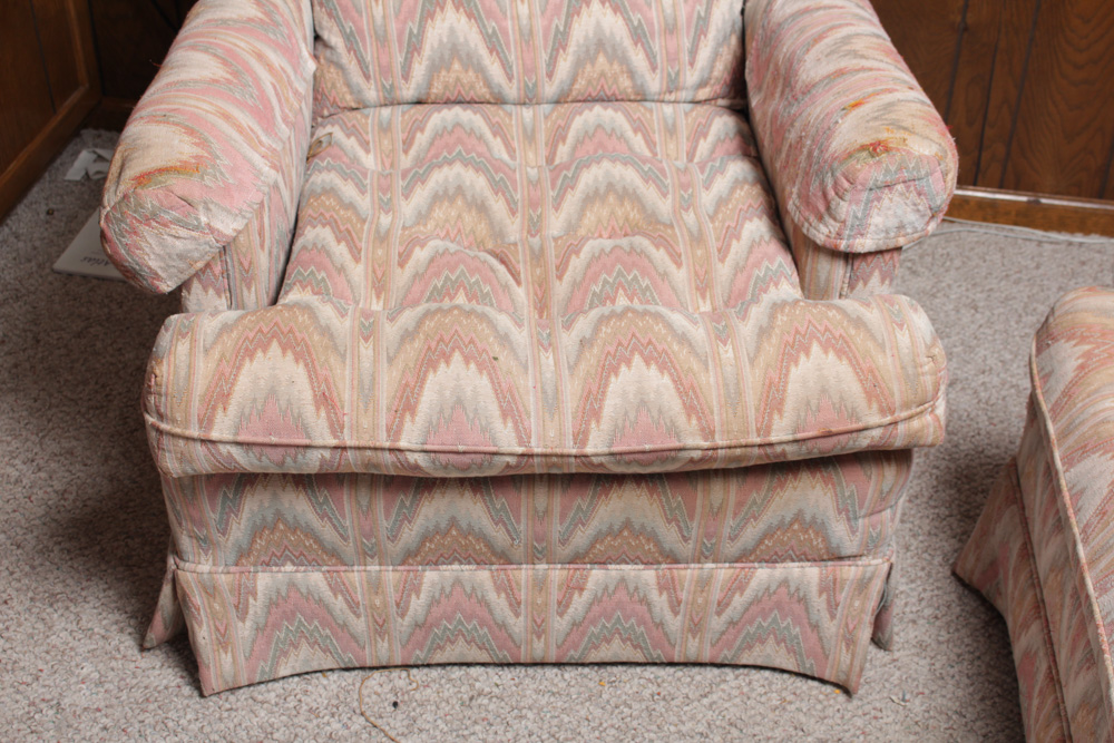 Vintage Lazarus Custom Upholstered Lounge Chairs and Ottoman
