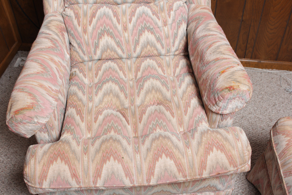 Vintage Lazarus Custom Upholstered Lounge Chairs and Ottoman