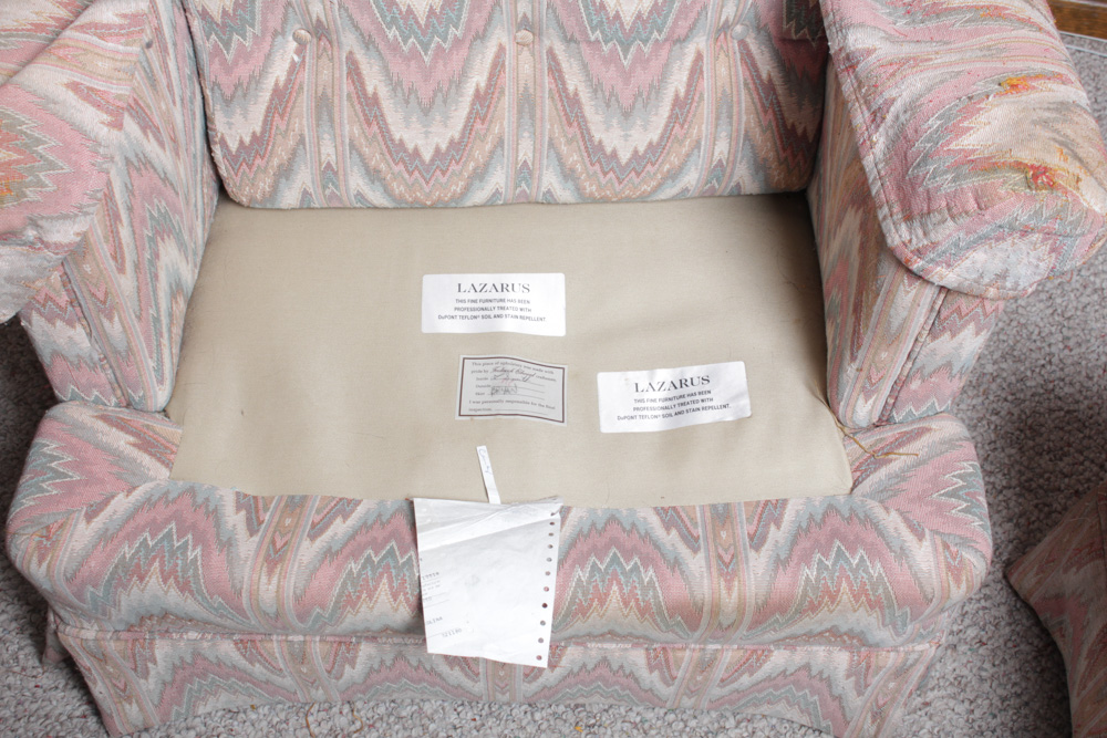 Vintage Lazarus Custom Upholstered Lounge Chairs and Ottoman