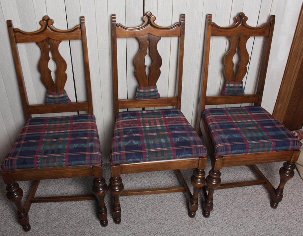 Vintage Upholstered Cherry Dining Chairs