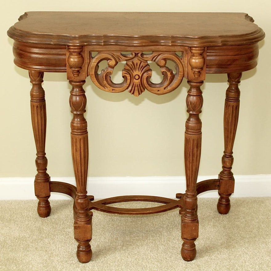 Small Vintage Carved Wood Accent Table