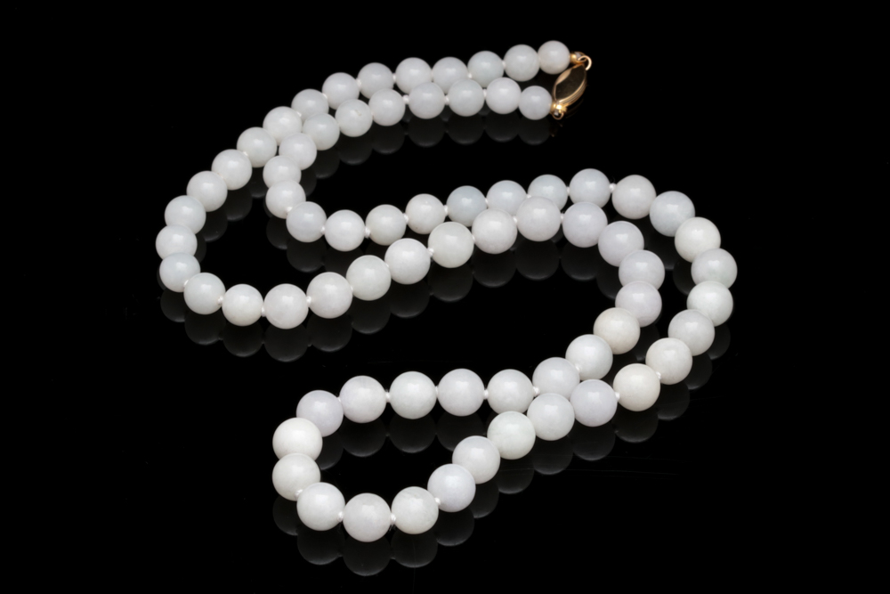 14K Gold and White Jade Bead Necklace
