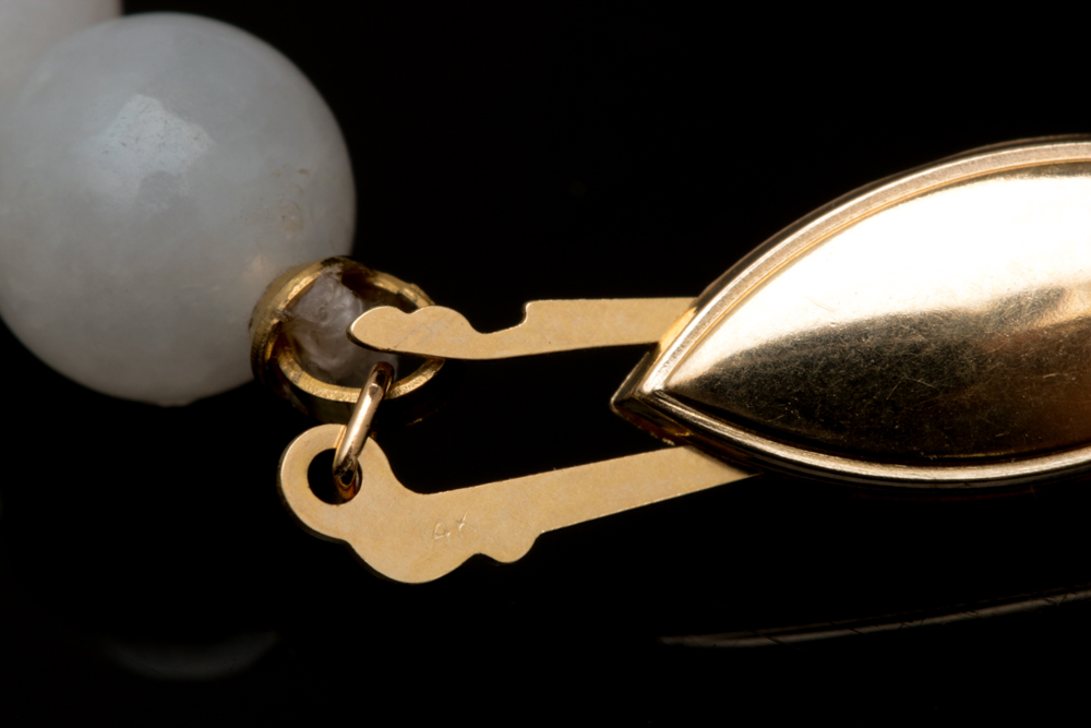 14K Gold and White Jade Bead Necklace