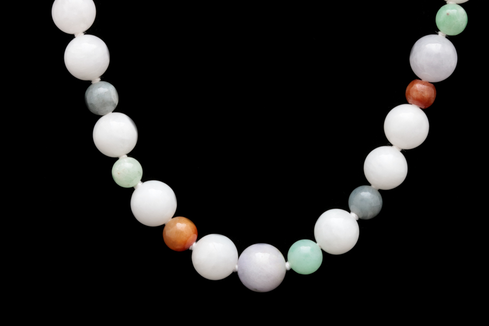 14K Yellow Gold and Multi-Colored Jade Bead Necklace