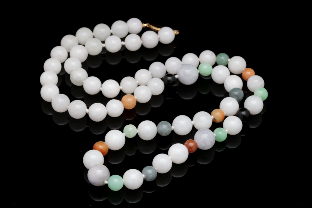 14K Yellow Gold and Multi-Colored Jade Bead Necklace