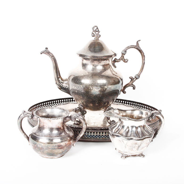 Assembled Silver Plated Tea Set Featuring Van Bergh