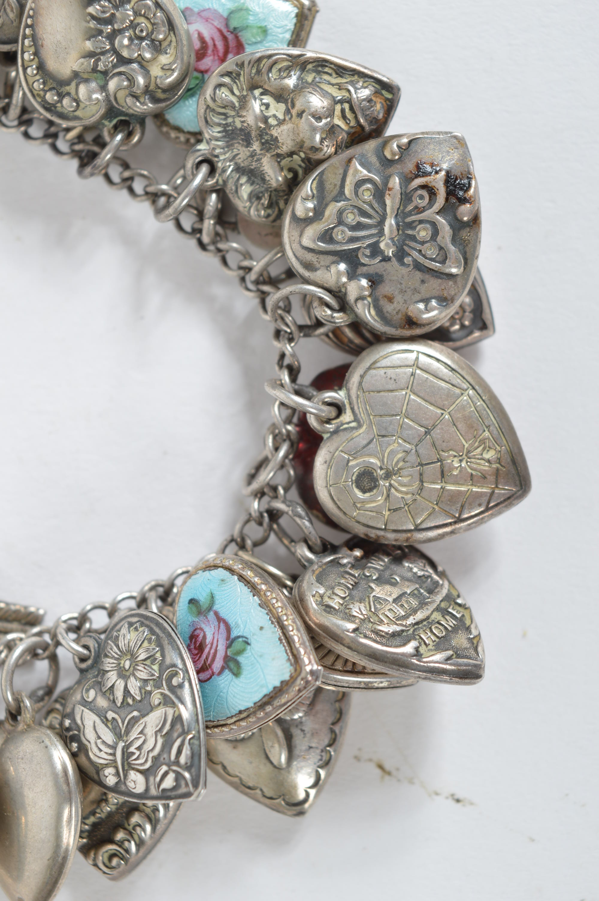 Sterling Silver Puffy Heart Charm Bracelet