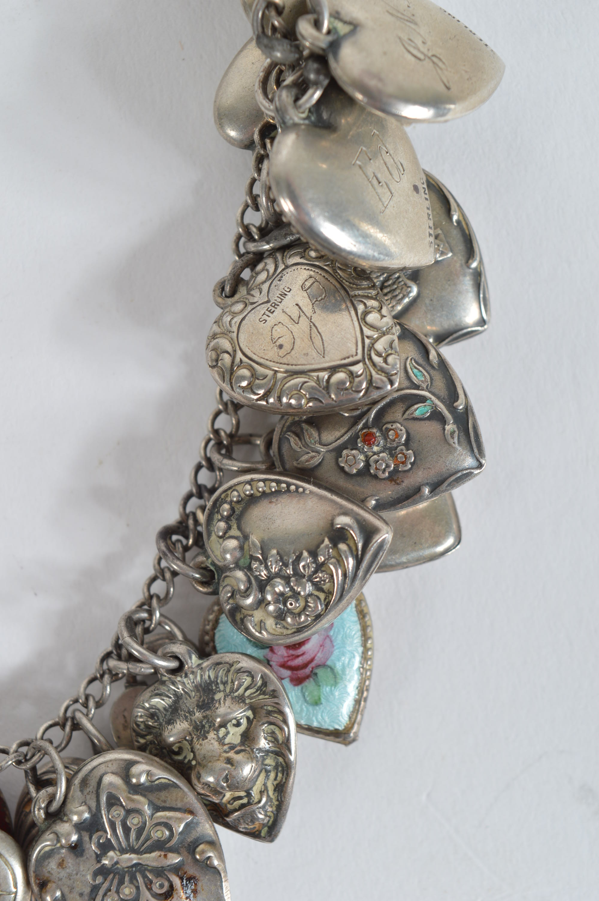 Sterling Silver Puffy Heart Charm Bracelet