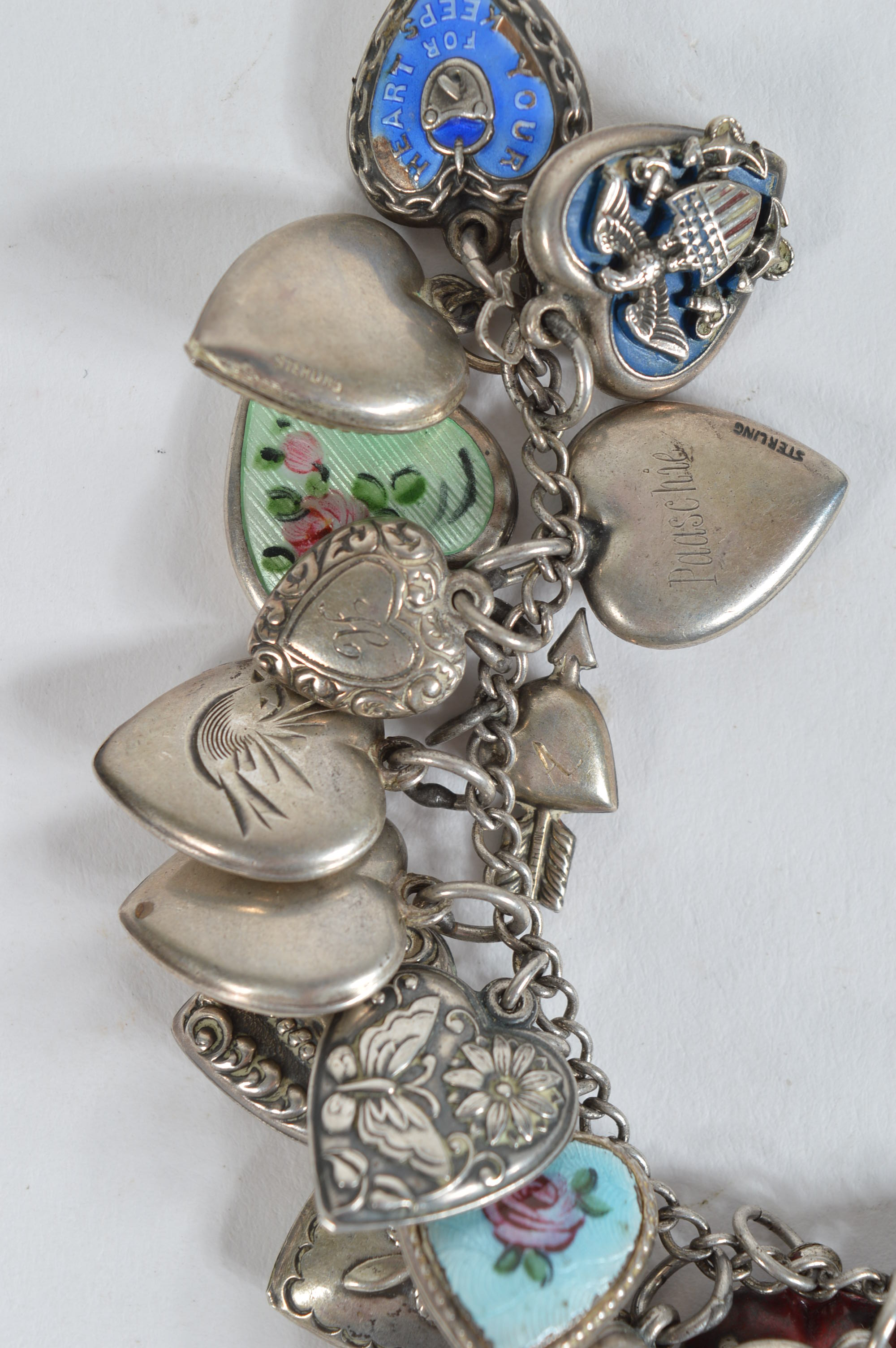 Sterling Silver Puffy Heart Charm Bracelet