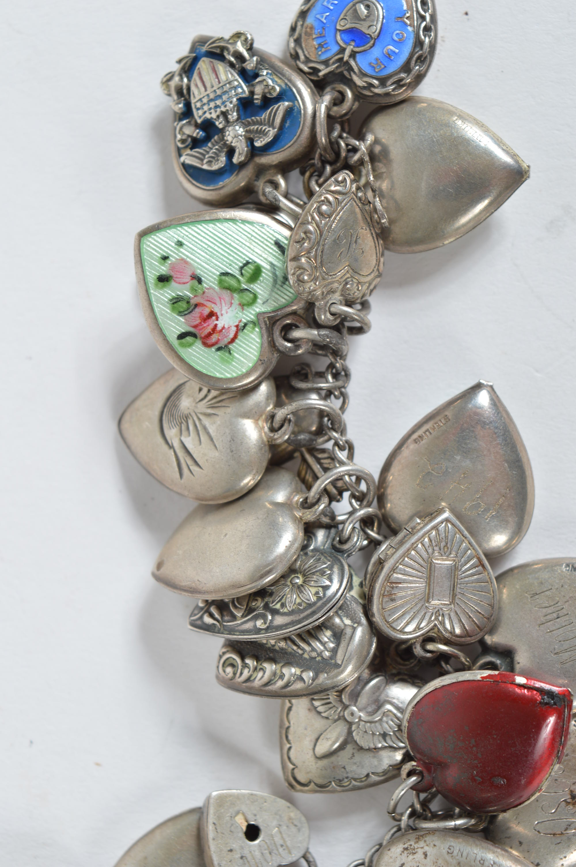 Sterling Silver Puffy Heart Charm Bracelet